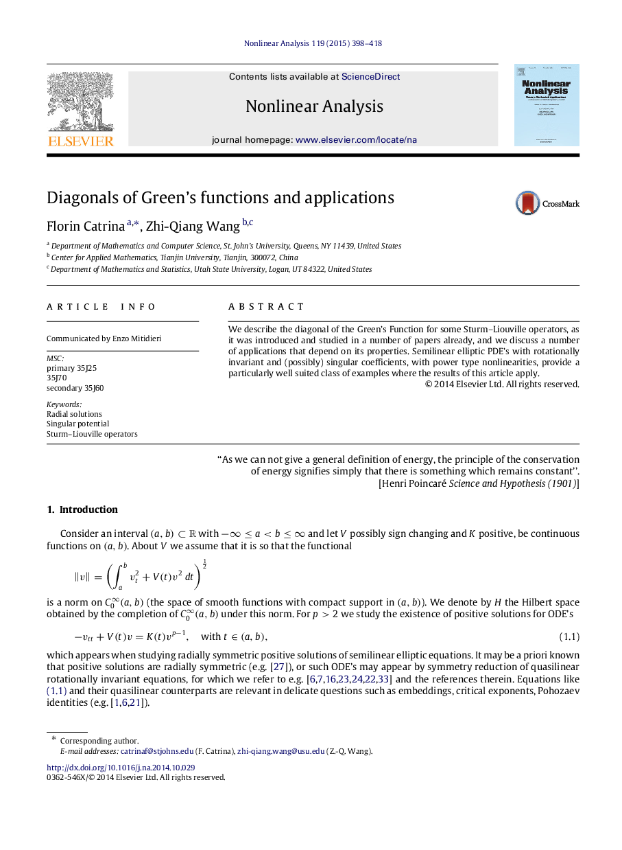 Diagonals of Green’s functions and applications