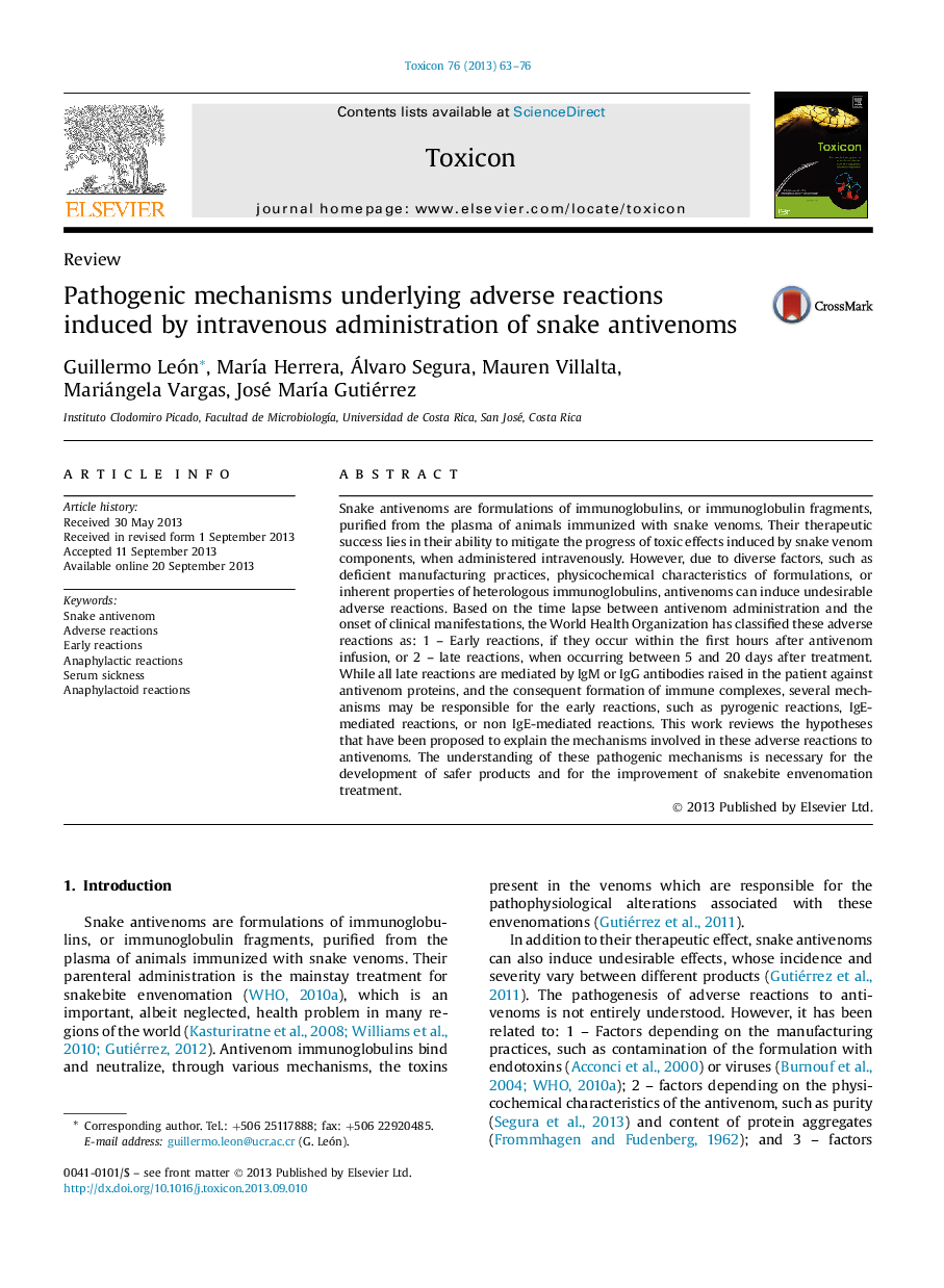 Pathogenic mechanisms underlying adverse reactions induced by intravenous administration of snake antivenoms