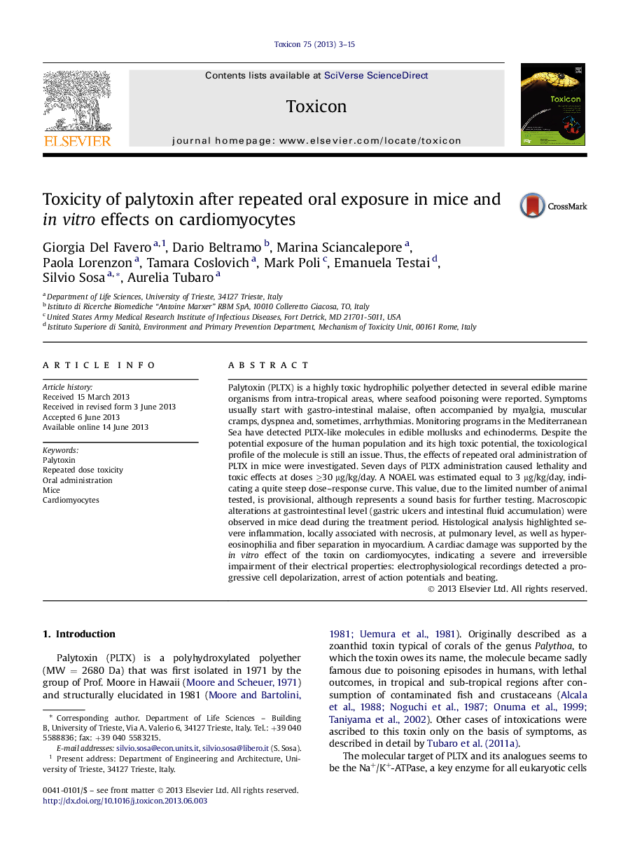 Toxicity of palytoxin after repeated oral exposure in mice and inÂ vitro effects on cardiomyocytes