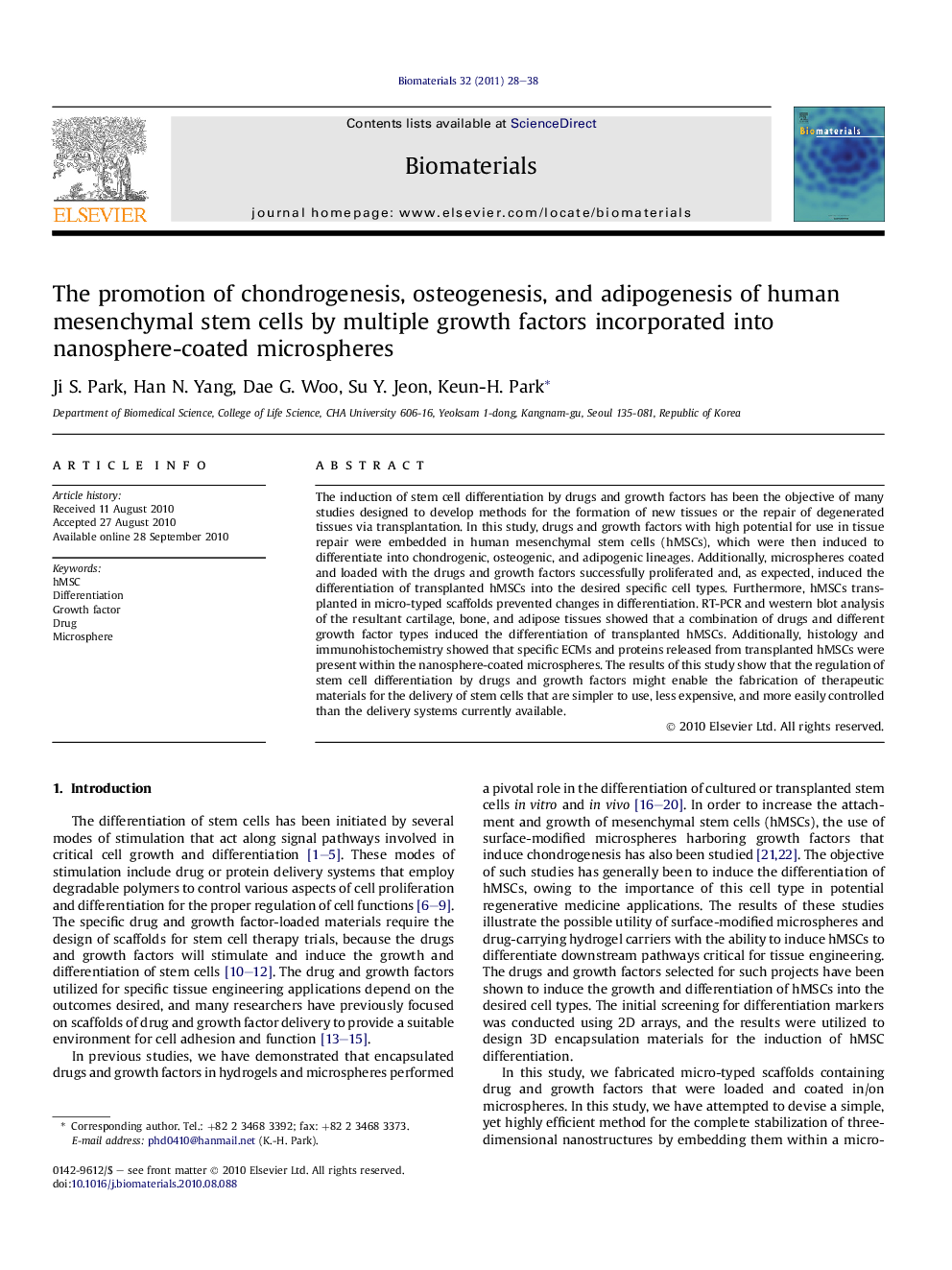 The promotion of chondrogenesis, osteogenesis, and adipogenesis of human mesenchymal stem cells by multiple growth factors incorporated into nanosphere-coated microspheres