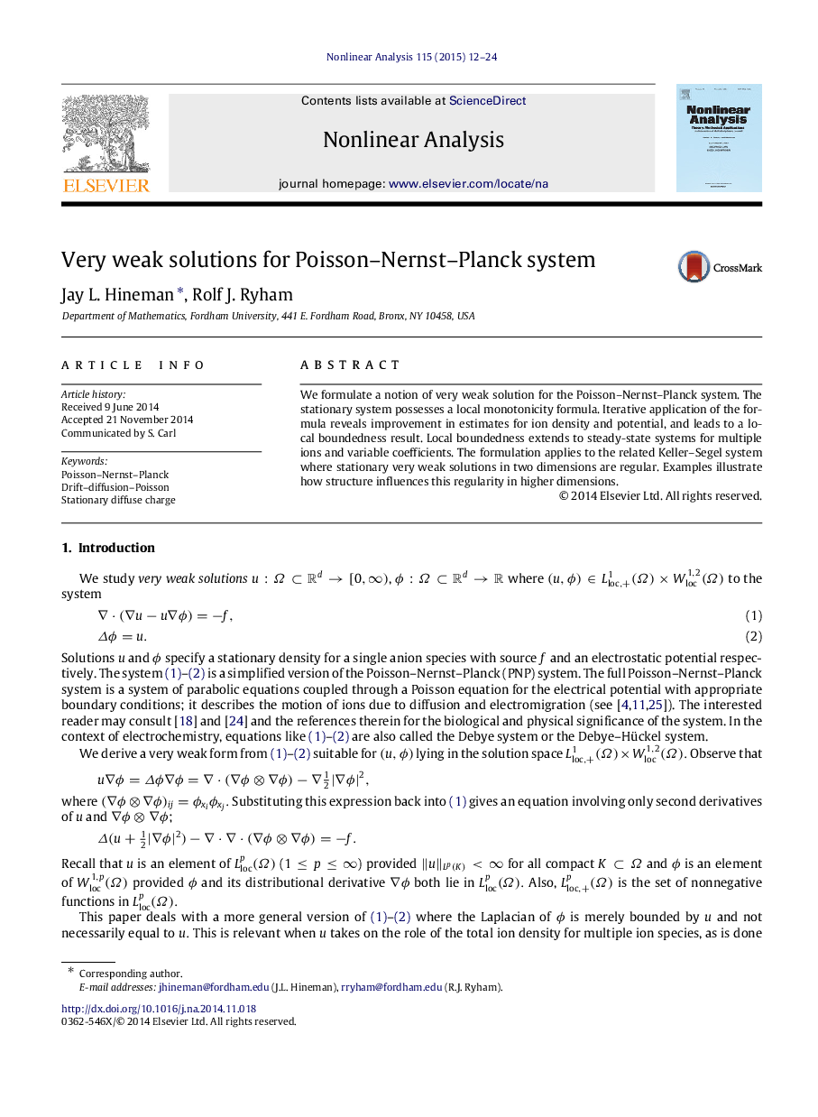 Very weak solutions for Poisson–Nernst–Planck system