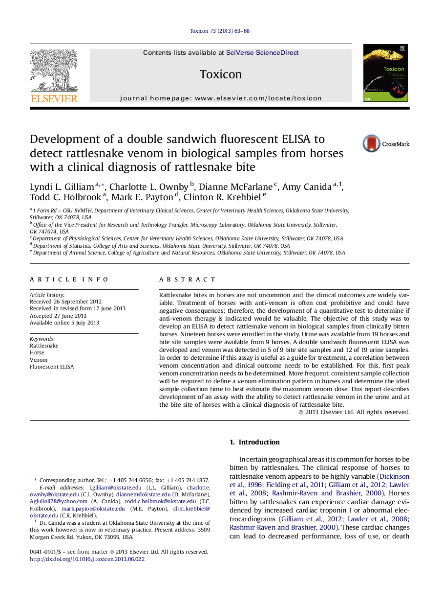 Development of a double sandwich fluorescent ELISA to detect rattlesnake venom in biological samples from horses with a clinical diagnosis of rattlesnake bite