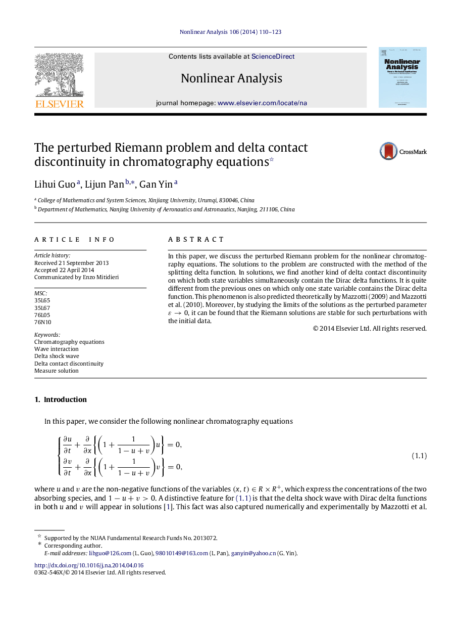 The perturbed Riemann problem and delta contact discontinuity in chromatography equations 