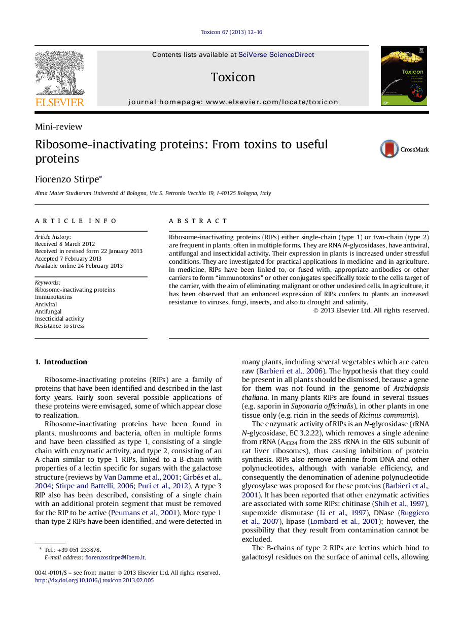 Ribosome-inactivating proteins: From toxins to useful proteins