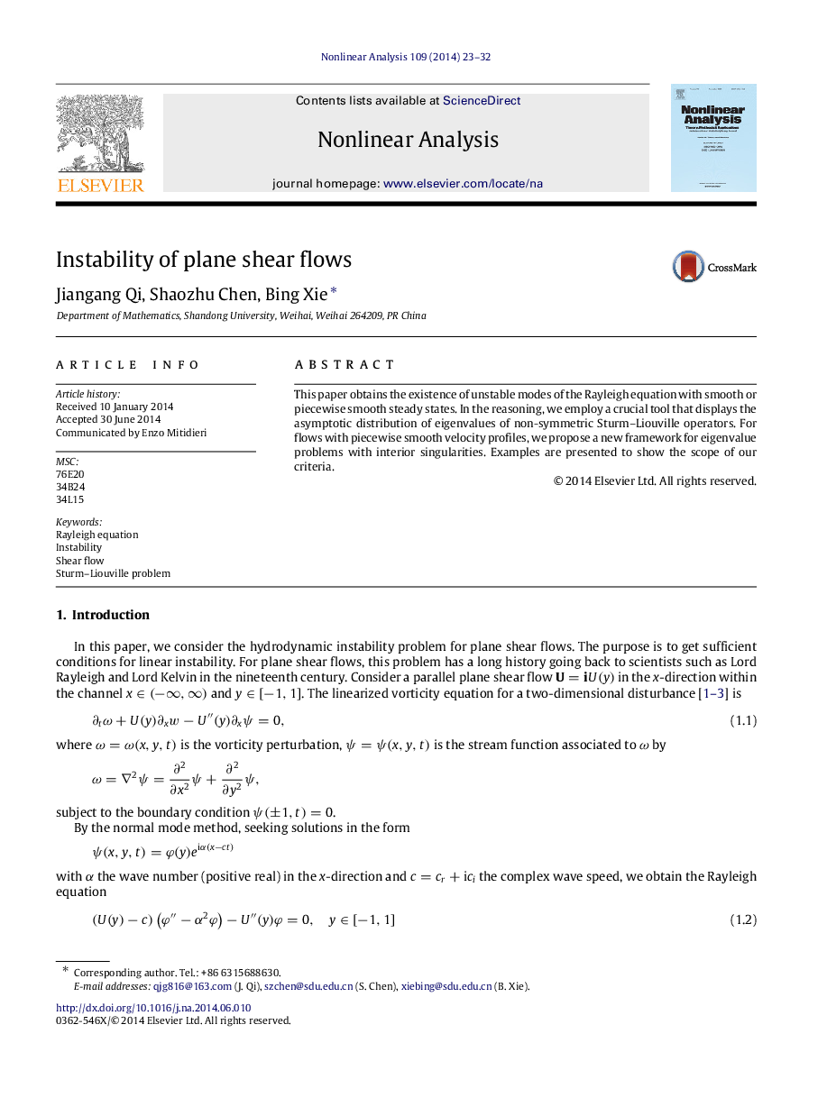 Instability of plane shear flows