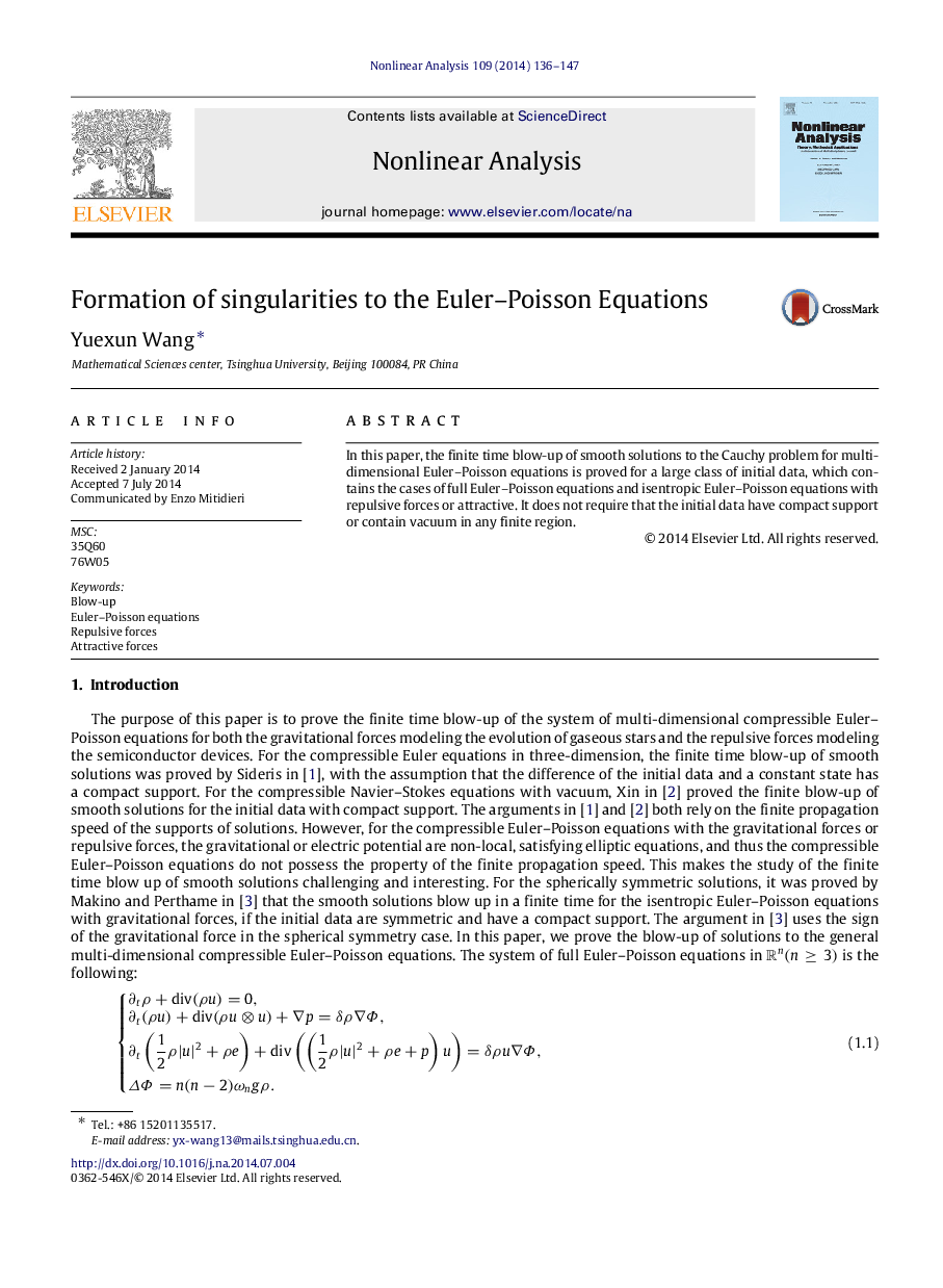 Formation of singularities to the Euler–Poisson Equations