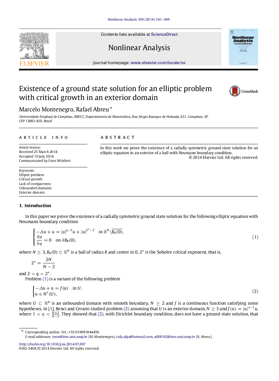 Existence of a ground state solution for an elliptic problem with critical growth in an exterior domain