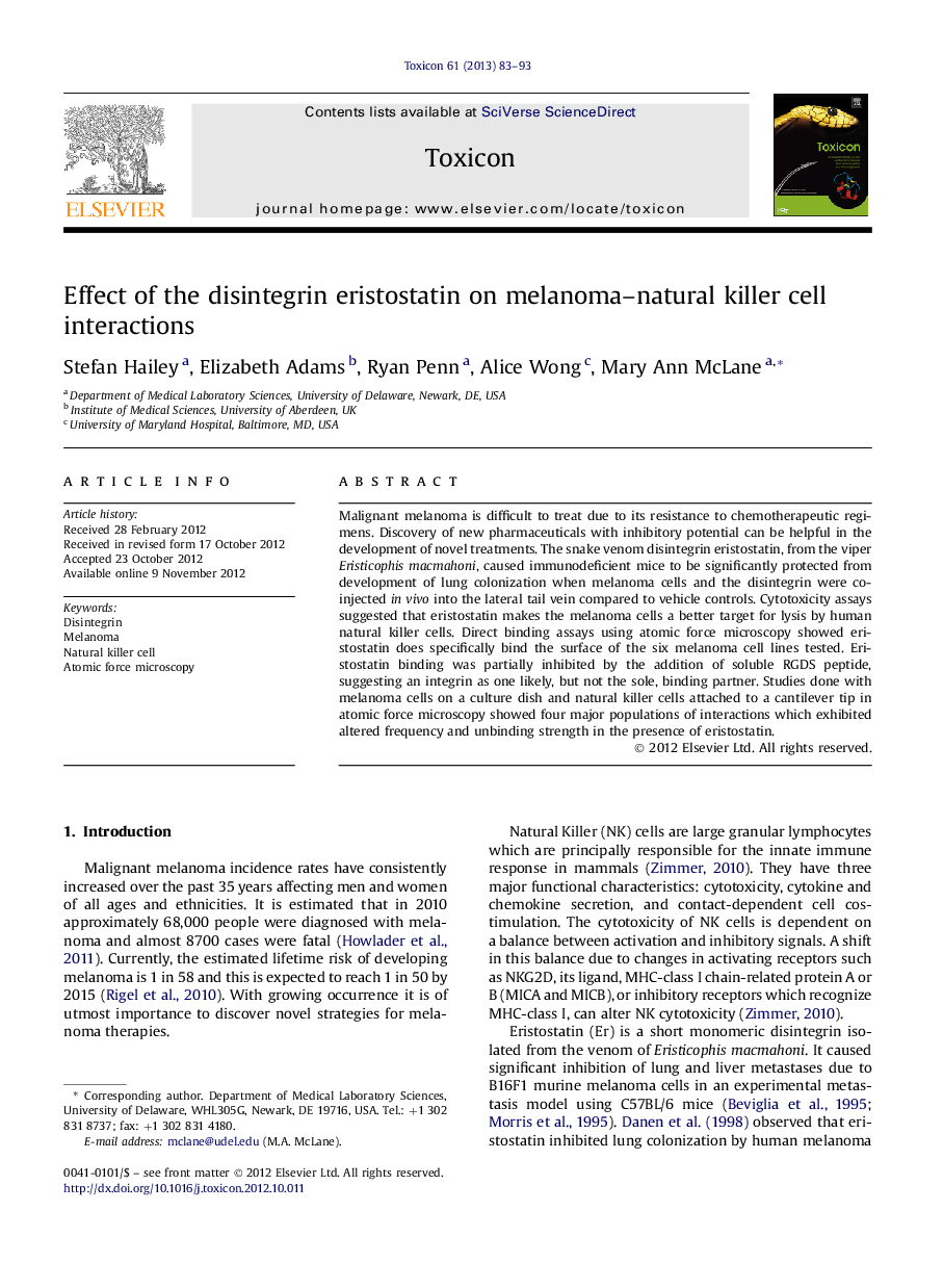 Effect of the disintegrin eristostatin on melanoma-natural killer cell interactions