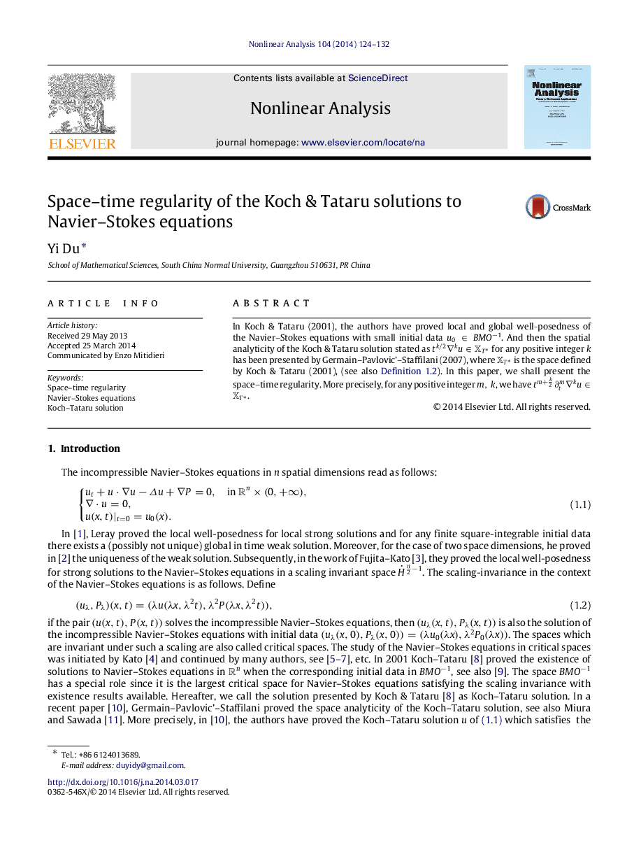 Space–time regularity of the Koch & Tataru solutions to Navier–Stokes equations