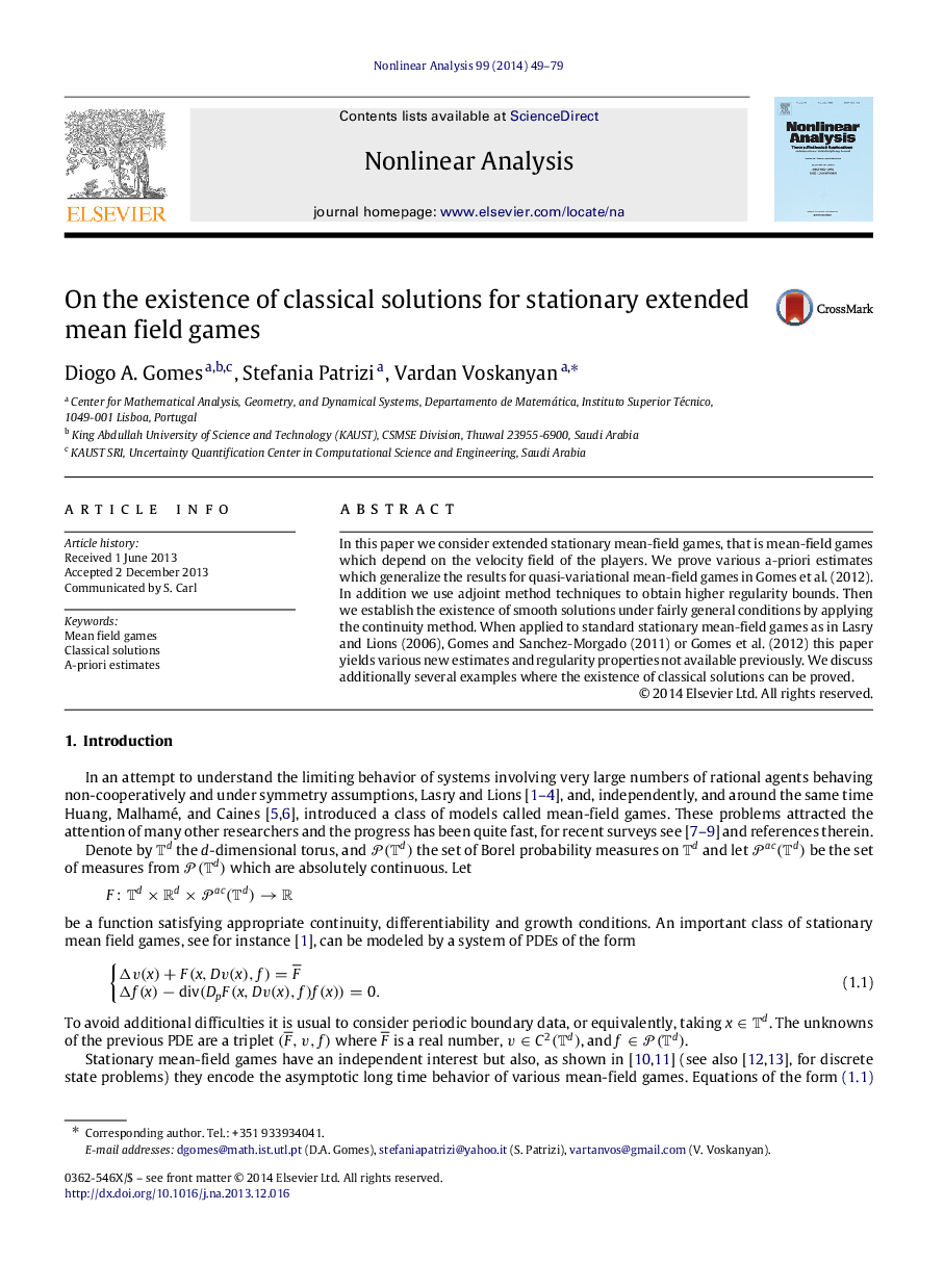 On the existence of classical solutions for stationary extended mean field games