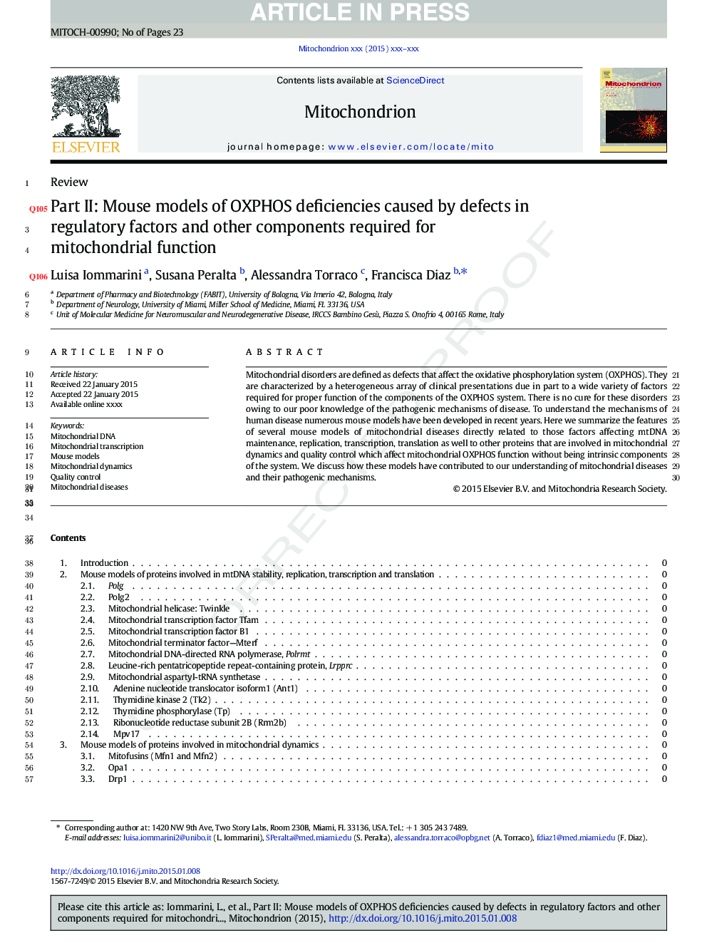 Mitochondrial Diseases Part II: Mouse models of OXPHOS deficiencies caused by defects in regulatory factors and other components required for mitochondrial function
