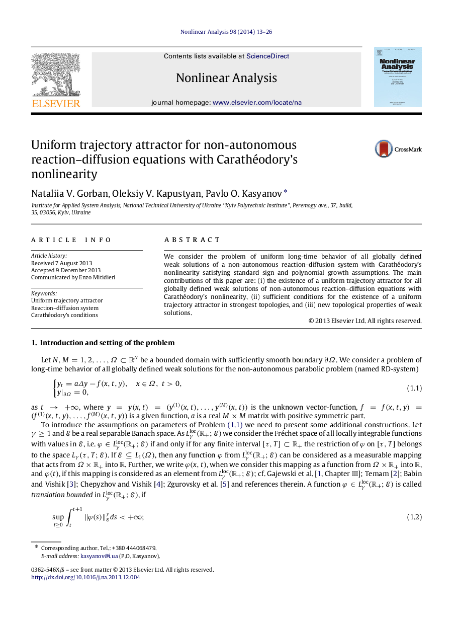 Uniform trajectory attractor for non-autonomous reaction-diffusion equations with Carathéodory's nonlinearity