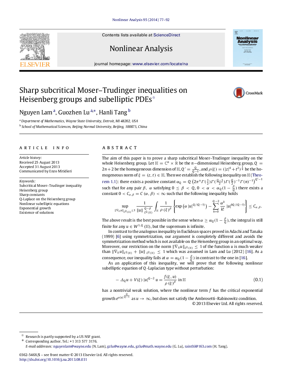 Sharp subcritical Moser–Trudinger inequalities on Heisenberg groups and subelliptic PDEs 