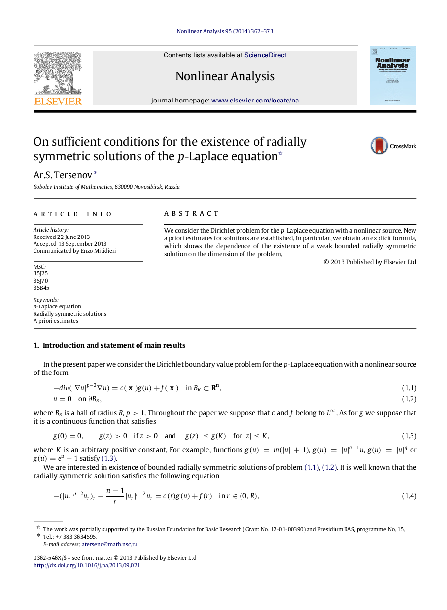 On sufficient conditions for the existence of radially symmetric solutions of the pp-Laplace equation 