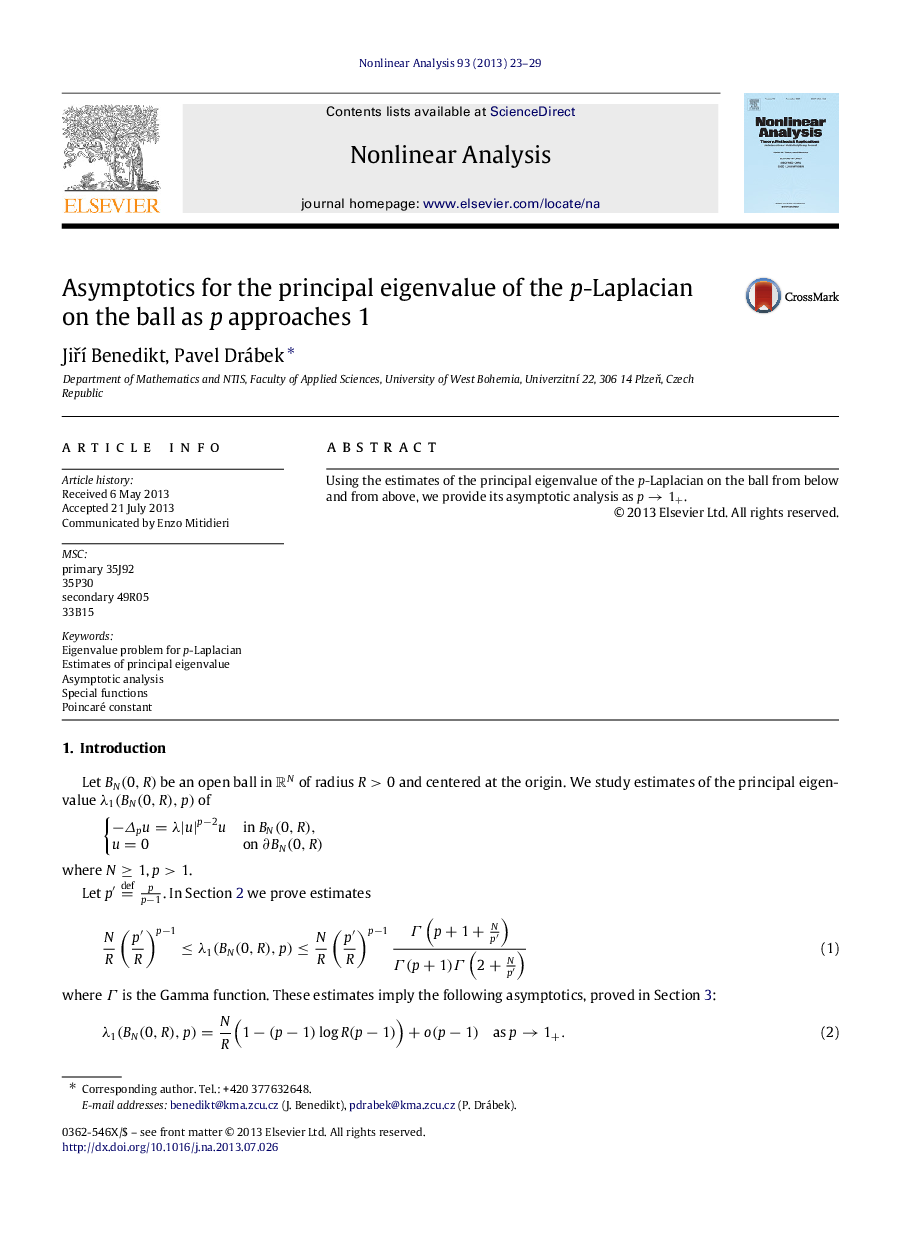 Asymptotics for the principal eigenvalue of the pp-Laplacian on the ball as pp approaches 1