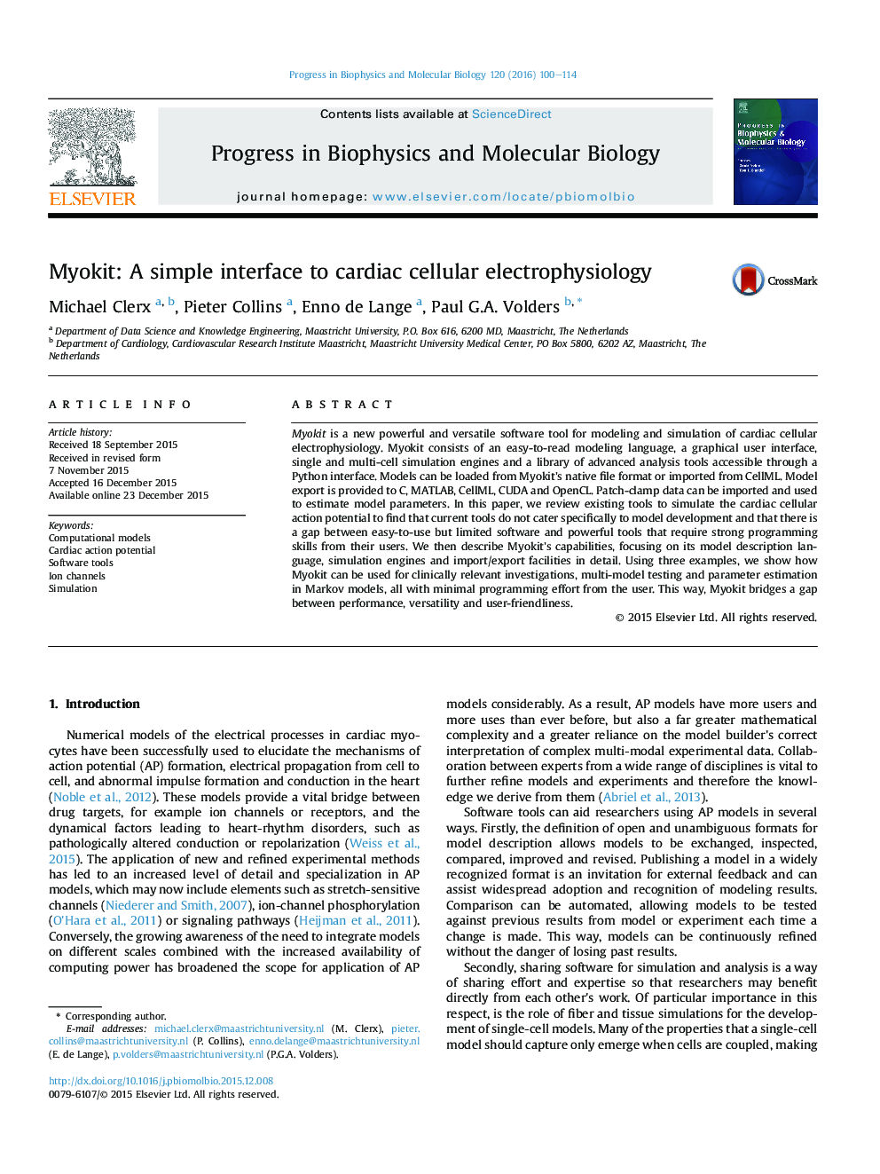 Myokit: A simple interface to cardiac cellular electrophysiology