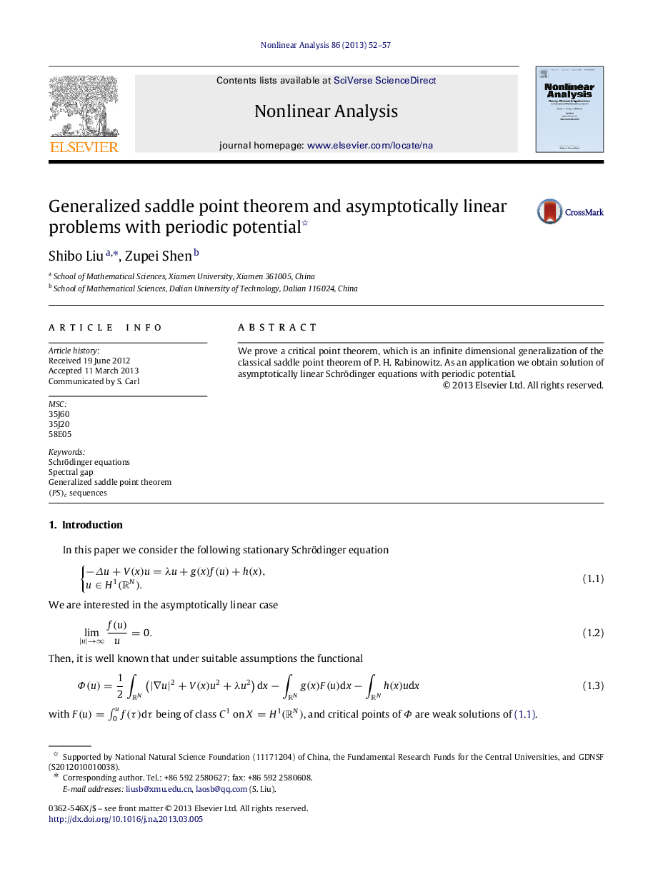 Generalized saddle point theorem and asymptotically linear problems with periodic potential 