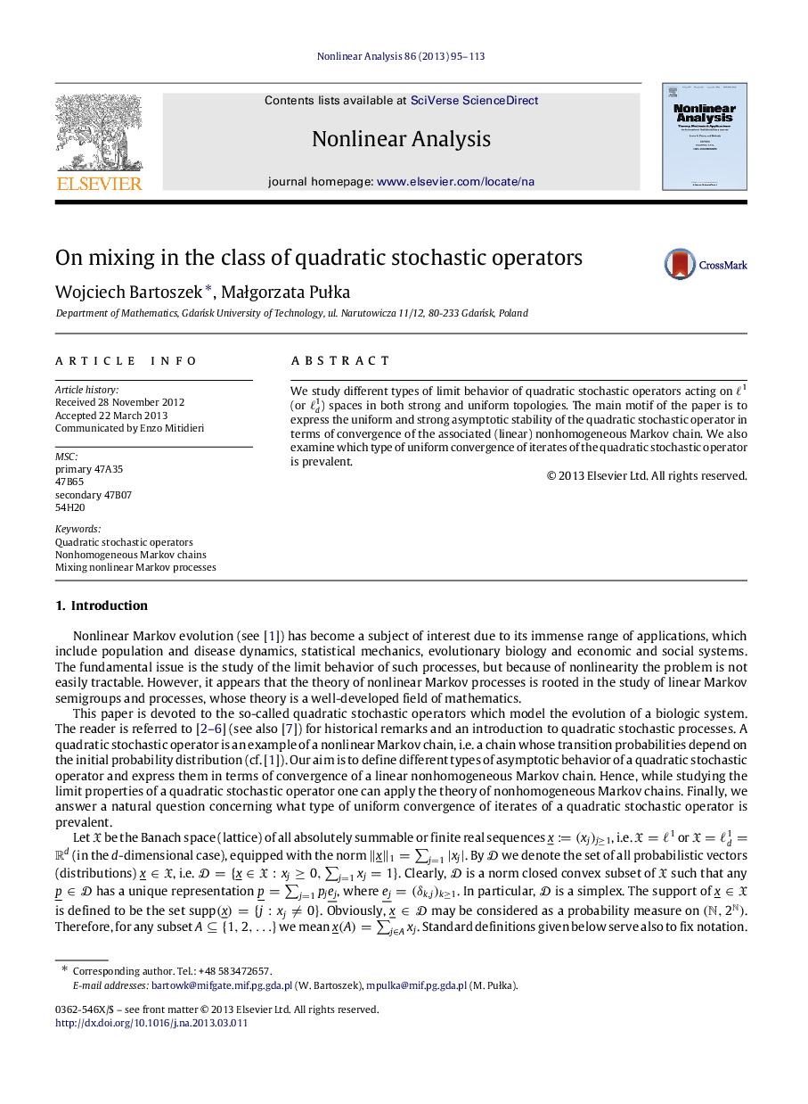 On mixing in the class of quadratic stochastic operators
