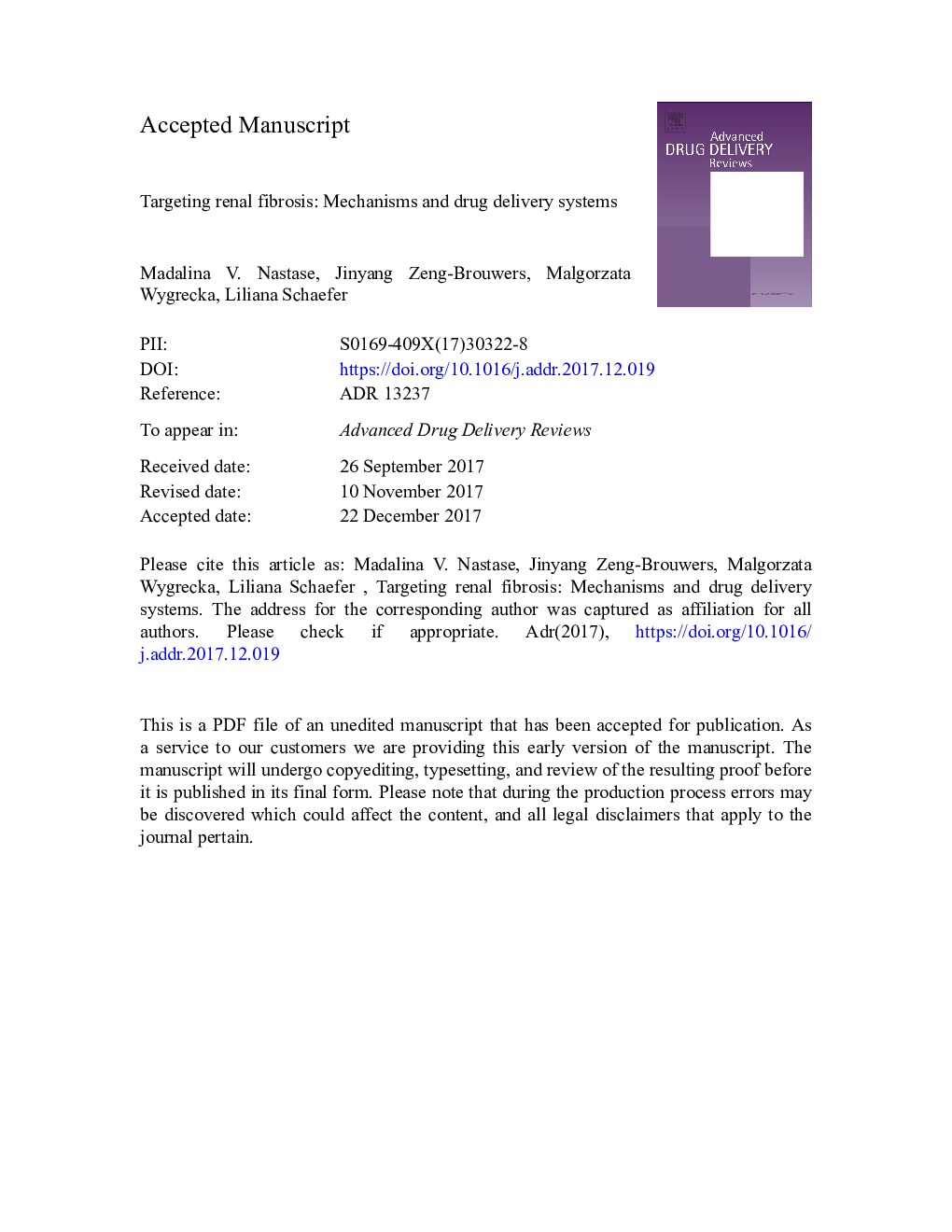 Targeting renal fibrosis: Mechanisms and drug delivery systems