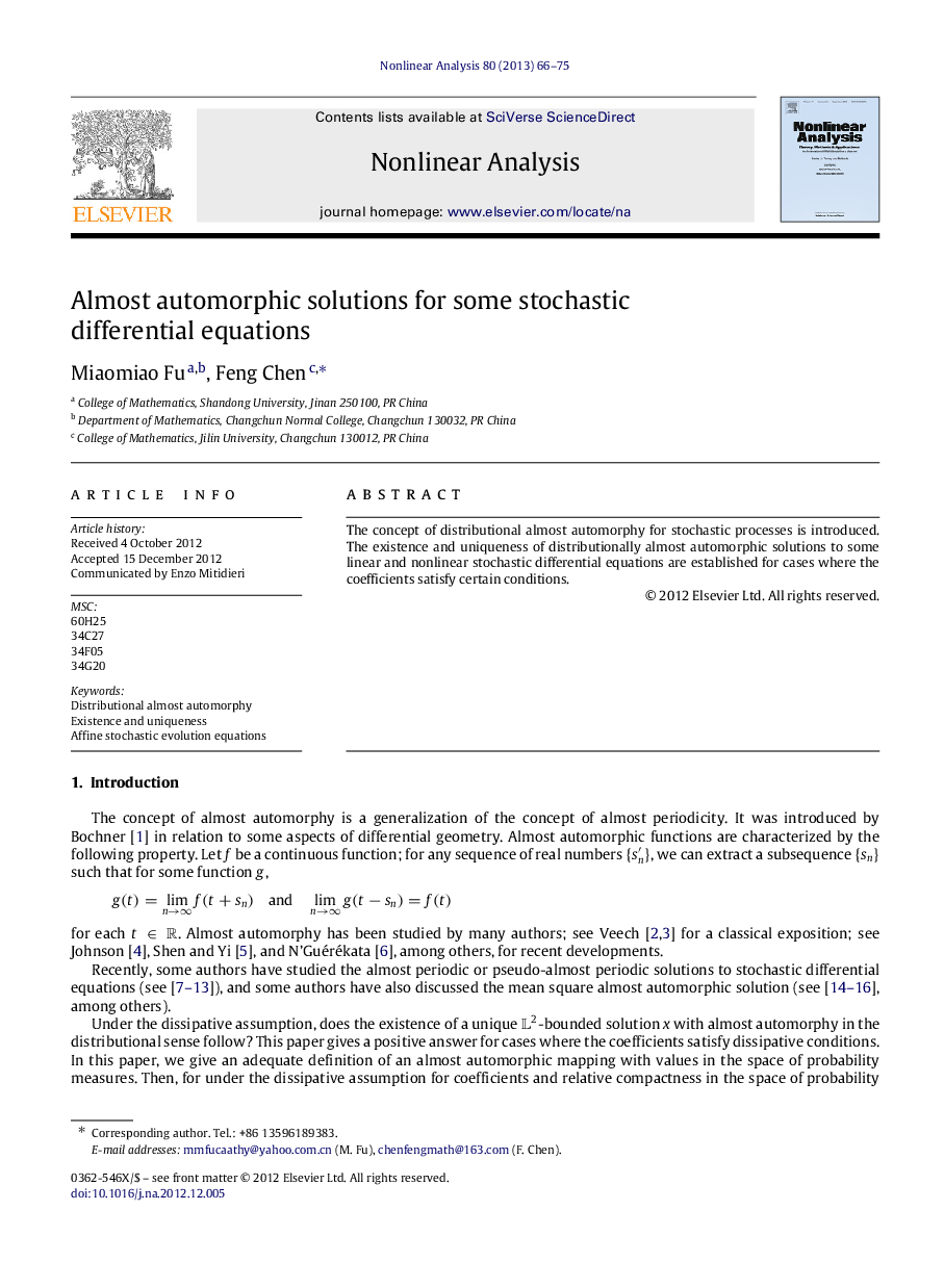 Almost automorphic solutions for some stochastic differential equations