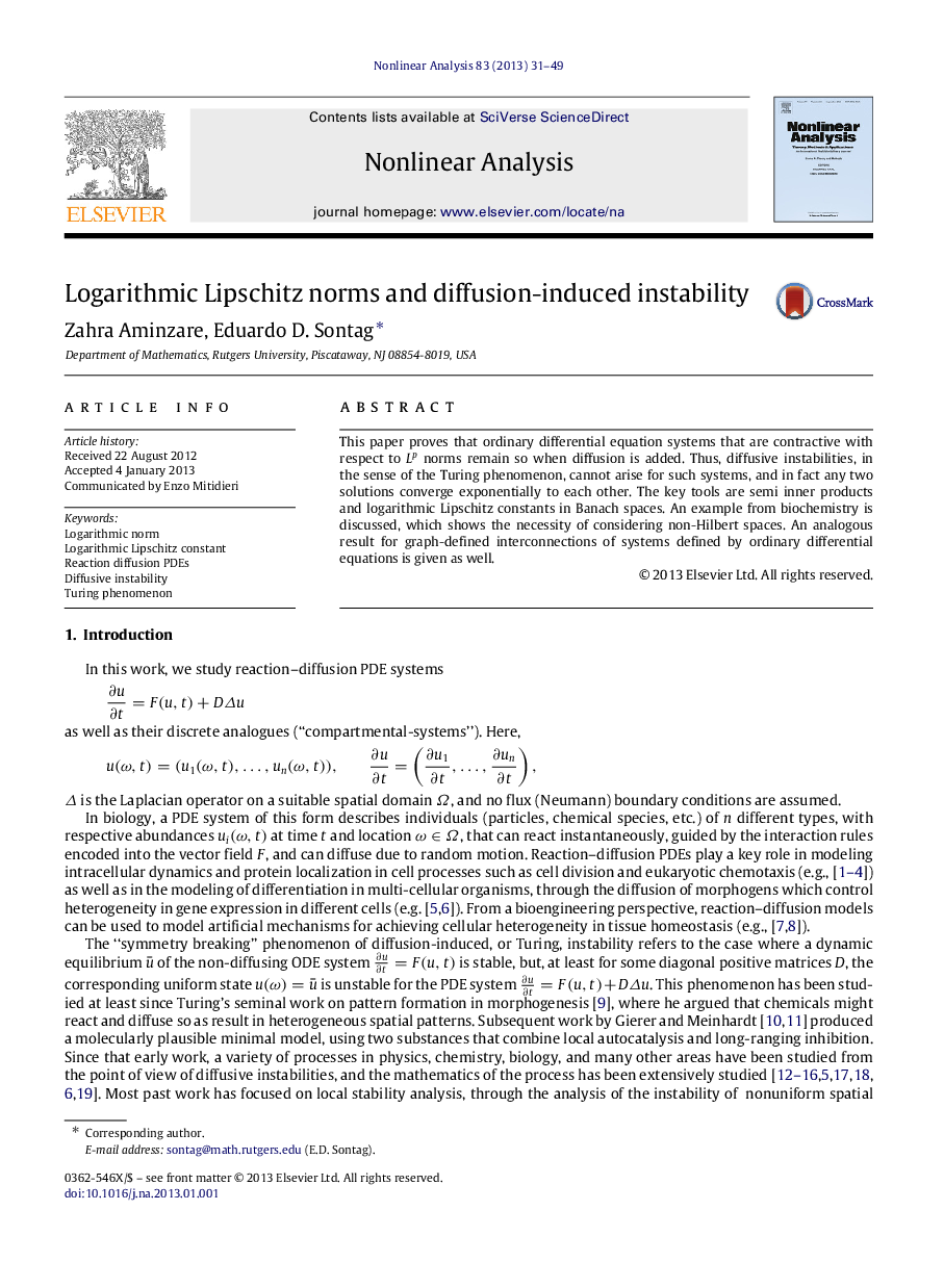 Logarithmic Lipschitz norms and diffusion-induced instability