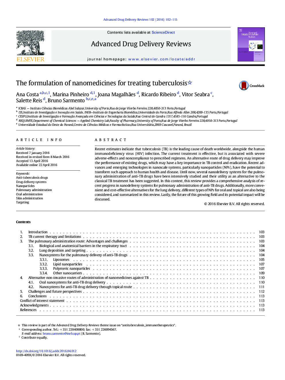 The formulation of nanomedicines for treating tuberculosis