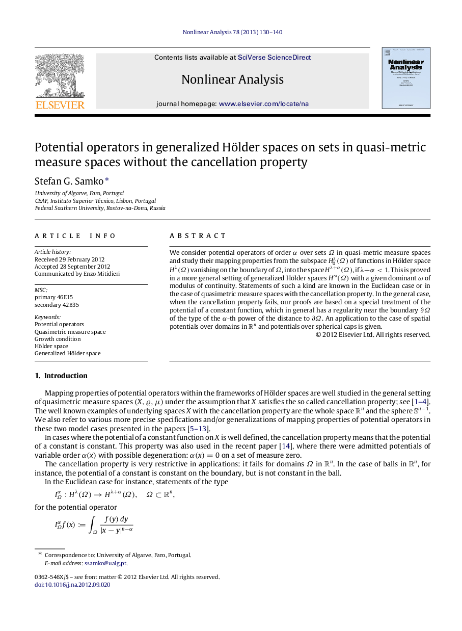 Potential operators in generalized Hölder spaces on sets in quasi-metric measure spaces without the cancellation property