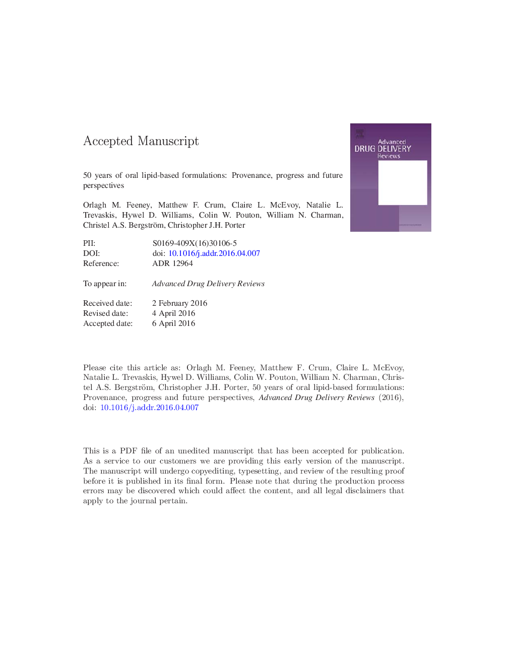 50Â years of oral lipid-based formulations: Provenance, progress and future perspectives