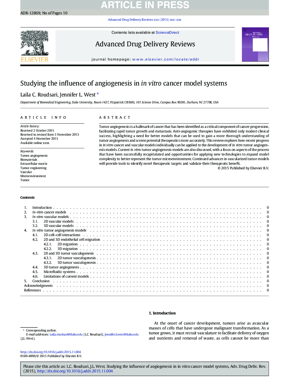 Studying the influence of angiogenesis in in vitro cancer model systems