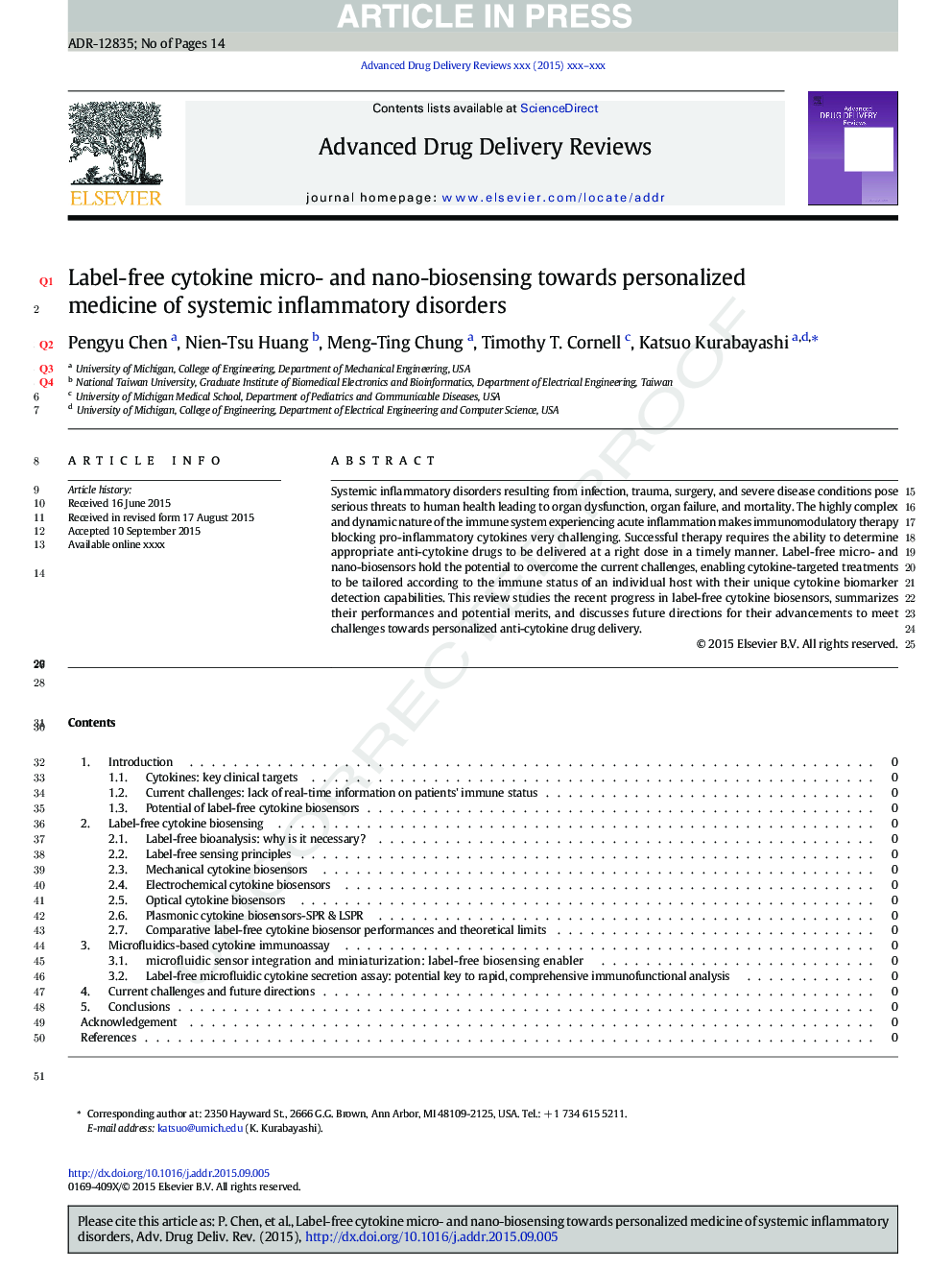 Label-free cytokine micro- and nano-biosensing towards personalized medicine of systemic inflammatory disorders