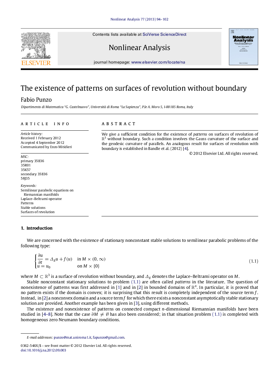 The existence of patterns on surfaces of revolution without boundary