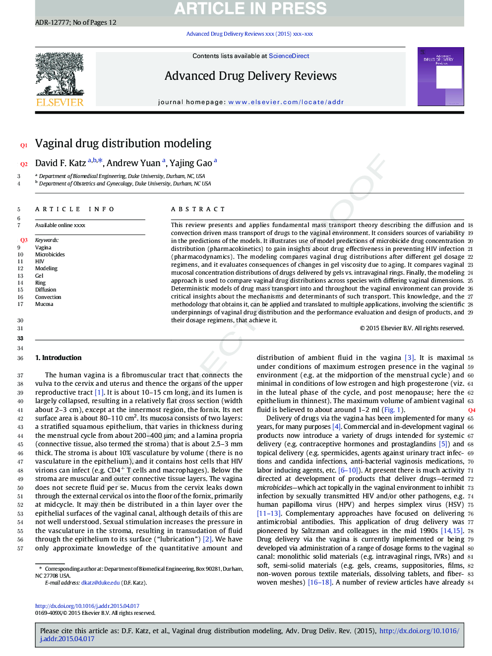 Vaginal drug distribution modeling