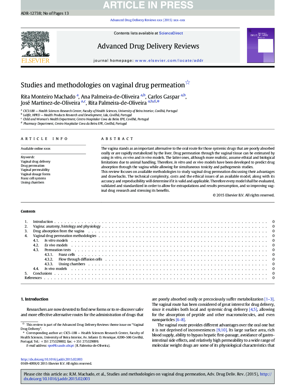 Studies and methodologies on vaginal drug permeation