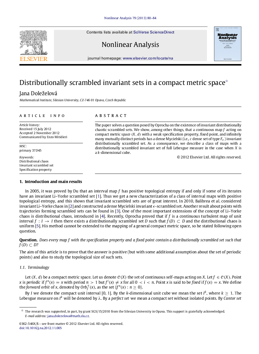 Distributionally scrambled invariant sets in a compact metric space 