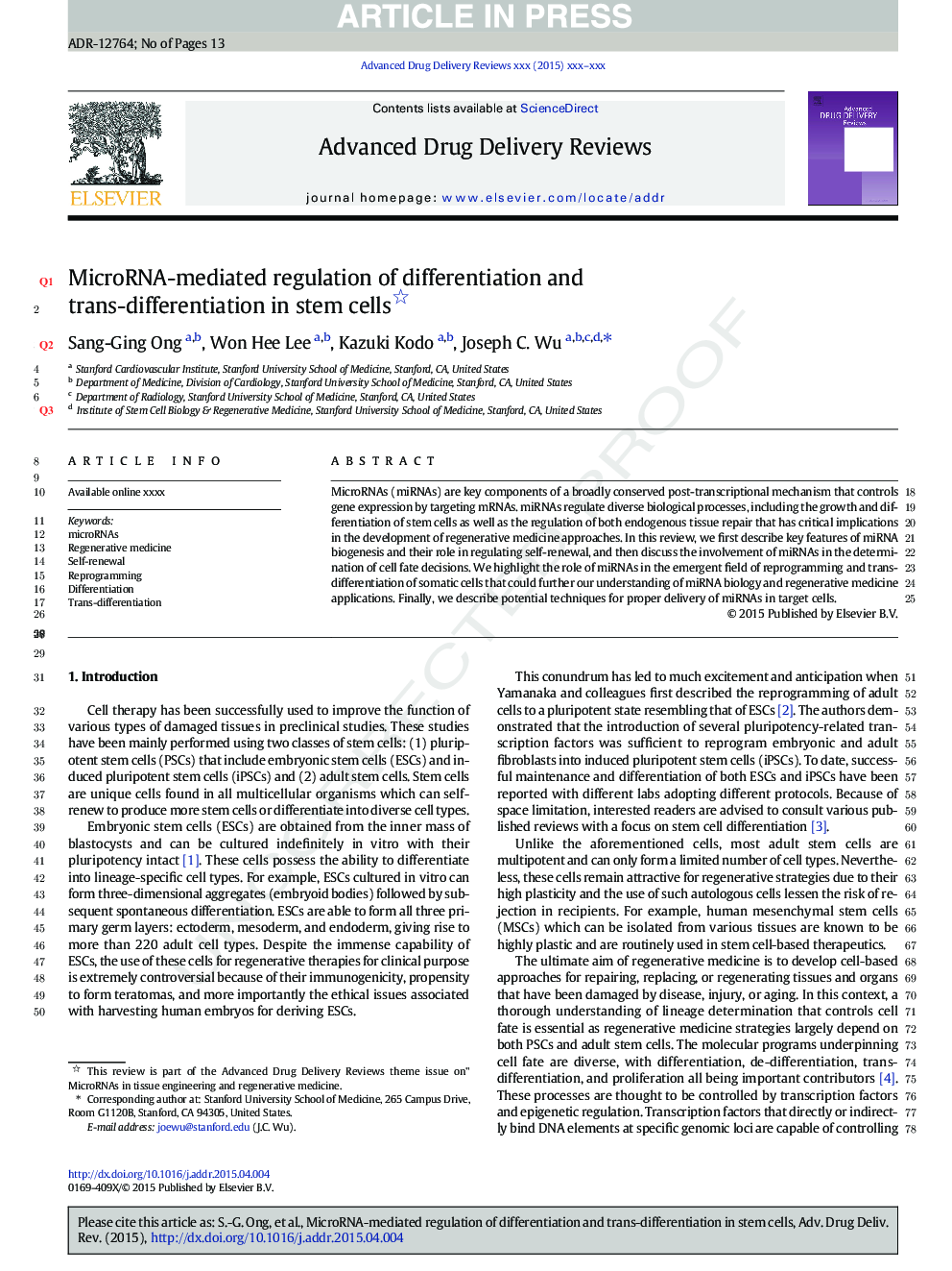 MicroRNA-mediated regulation of differentiation and trans-differentiation in stem cells