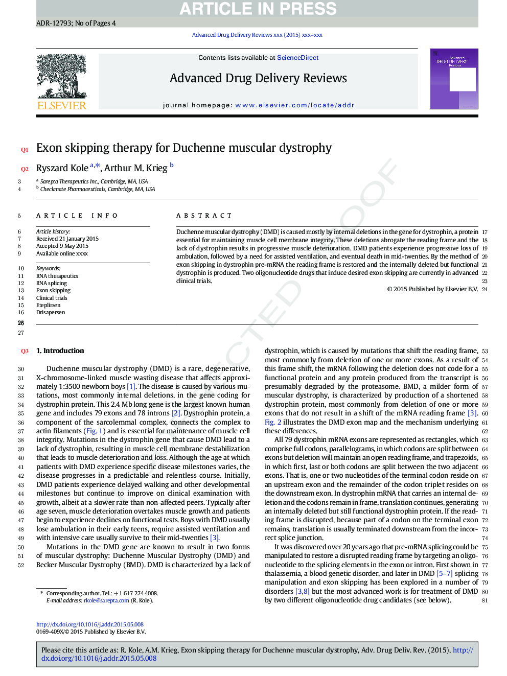 Exon skipping therapy for Duchenne muscular dystrophy