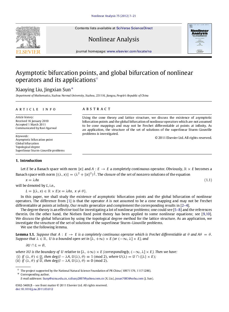 Asymptotic bifurcation points, and global bifurcation of nonlinear operators and its applications 