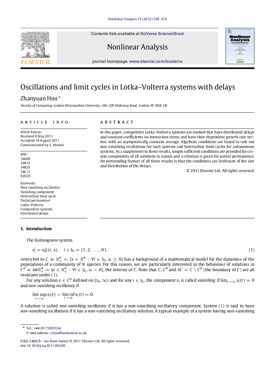 Oscillations and limit cycles in Lotka–Volterra systems with delays