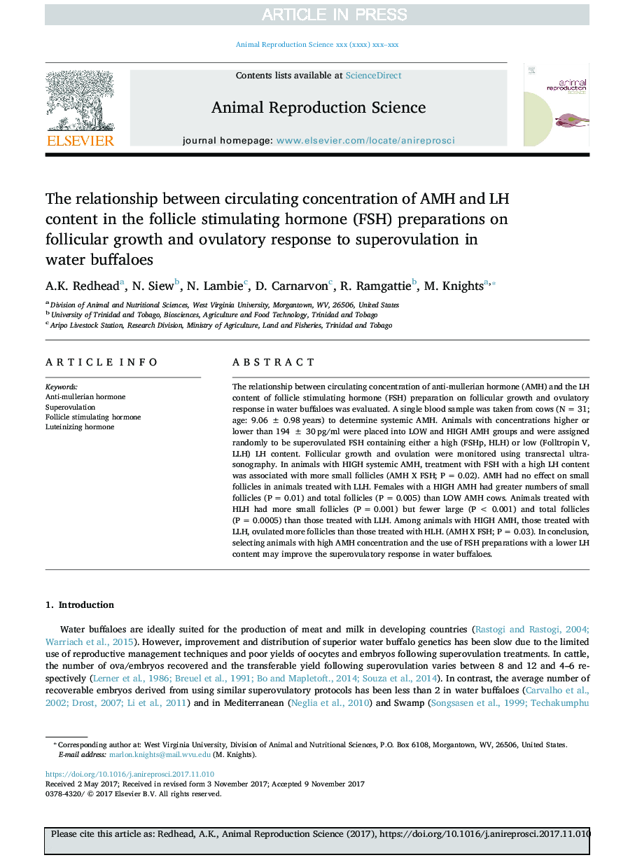 The relationship between circulating concentration of AMH and LH content in the follicle stimulating hormone (FSH) preparations on follicular growth and ovulatory response to superovulation in water buffaloes