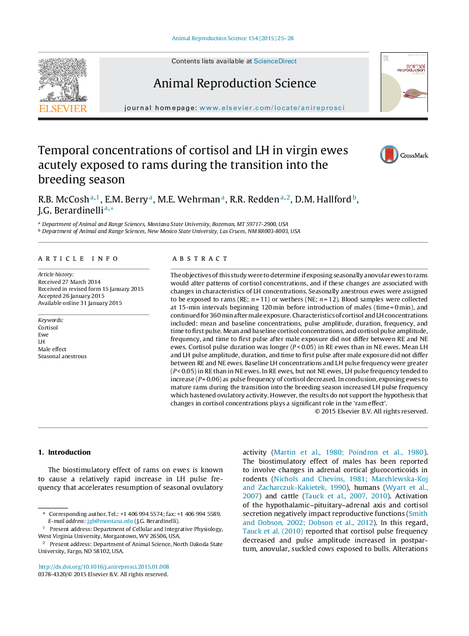 Temporal concentrations of cortisol and LH in virgin ewes acutely exposed to rams during the transition into the breeding season