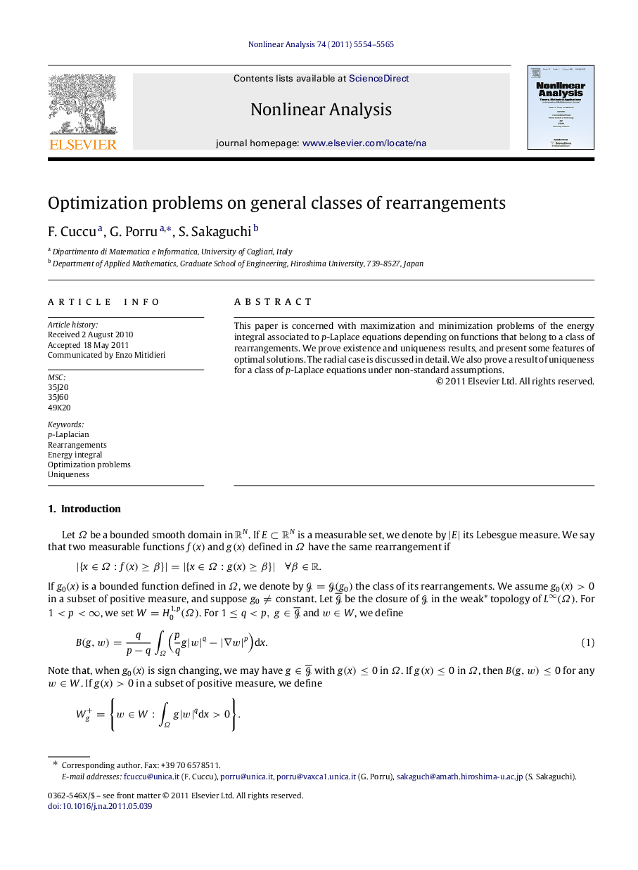 Optimization problems on general classes of rearrangements