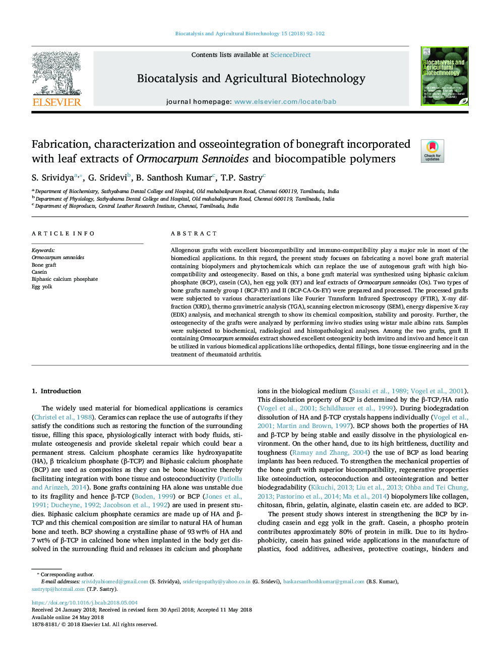 Fabrication, characterization and osseointegration of bonegraft incorporated with leaf extracts of Ormocarpum Sennoides and biocompatible polymers