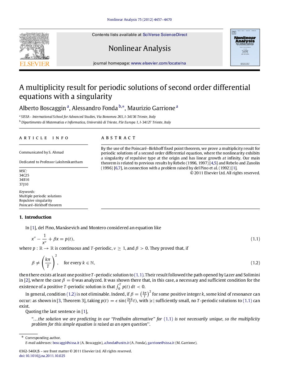 A multiplicity result for periodic solutions of second order differential equations with a singularity