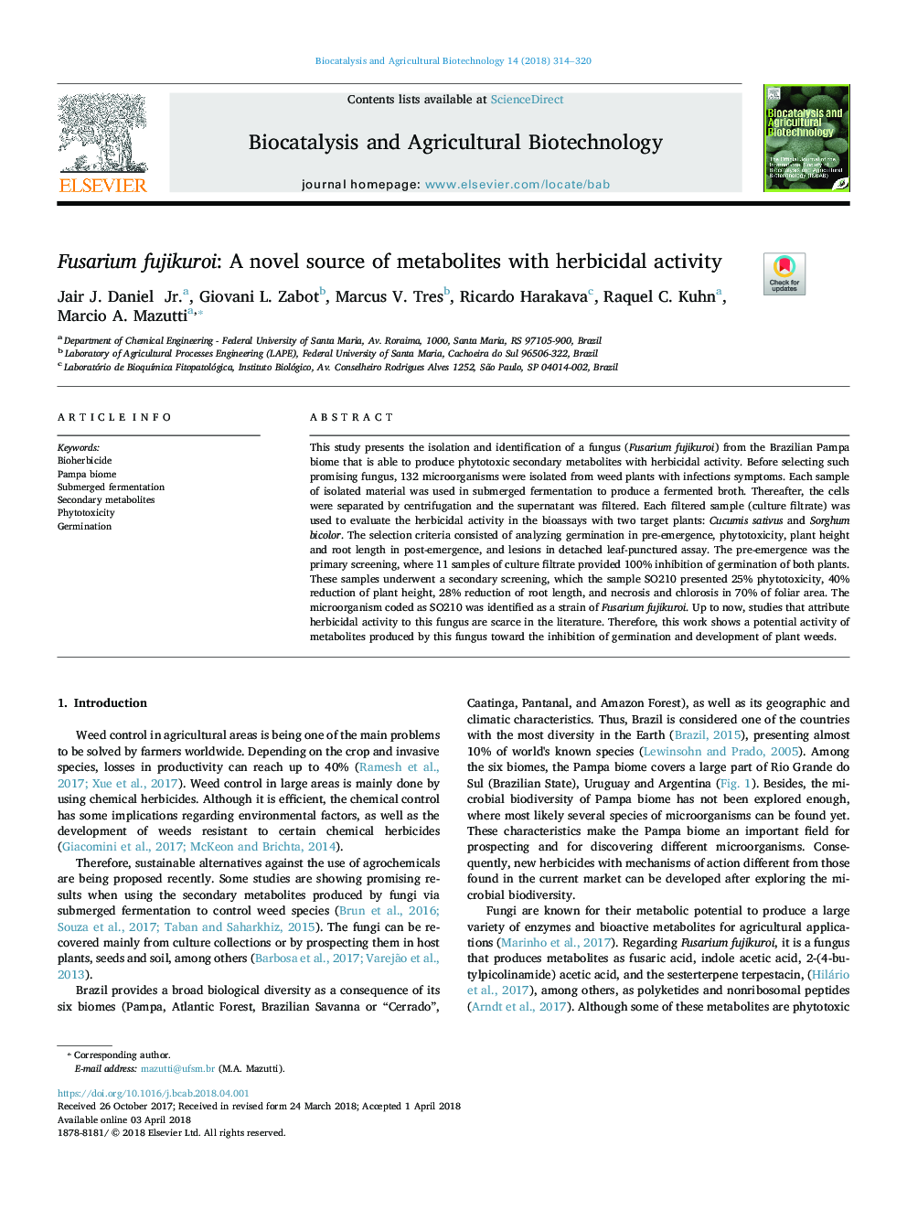 Fusarium fujikuroi: A novel source of metabolites with herbicidal activity