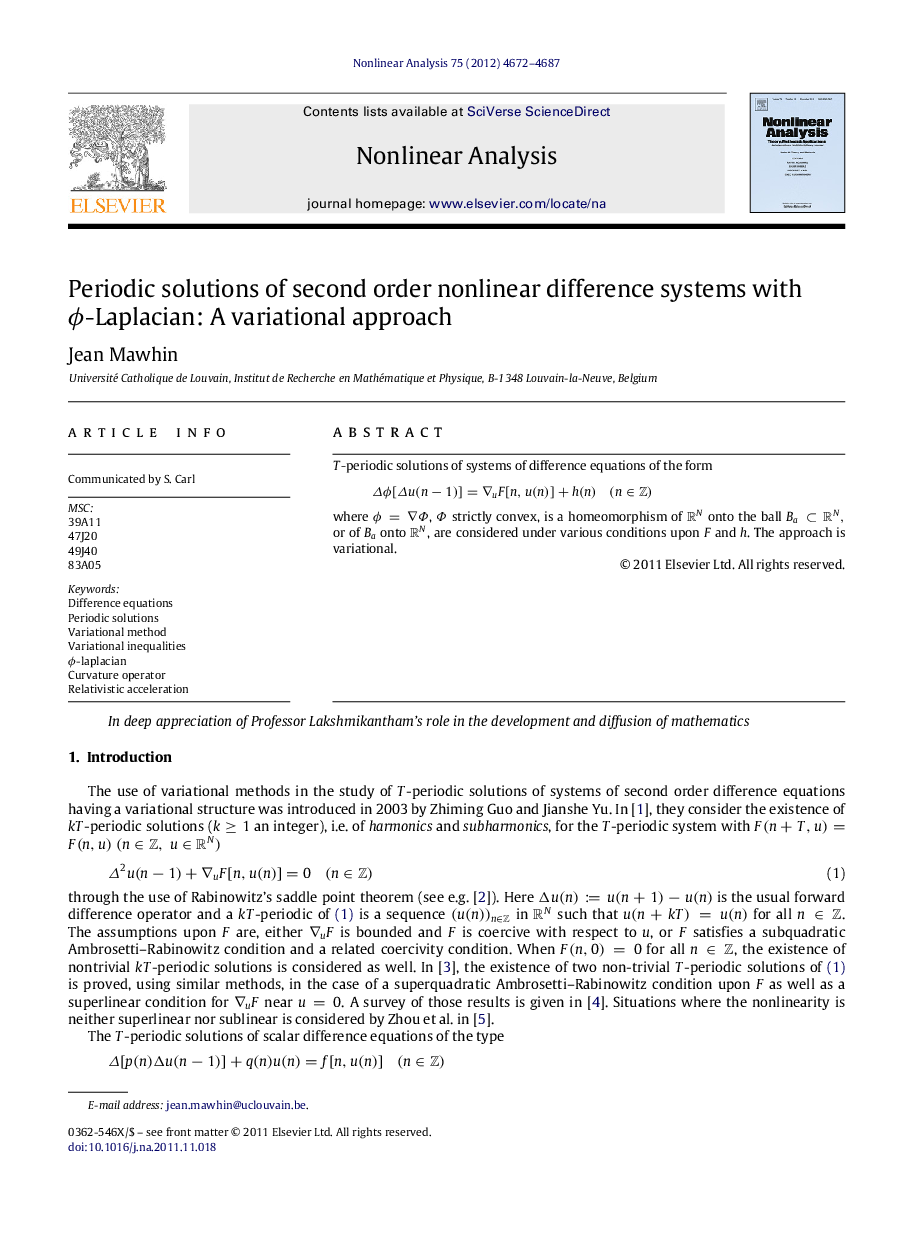 Periodic solutions of second order nonlinear difference systems with ϕϕ-Laplacian: A variational approach