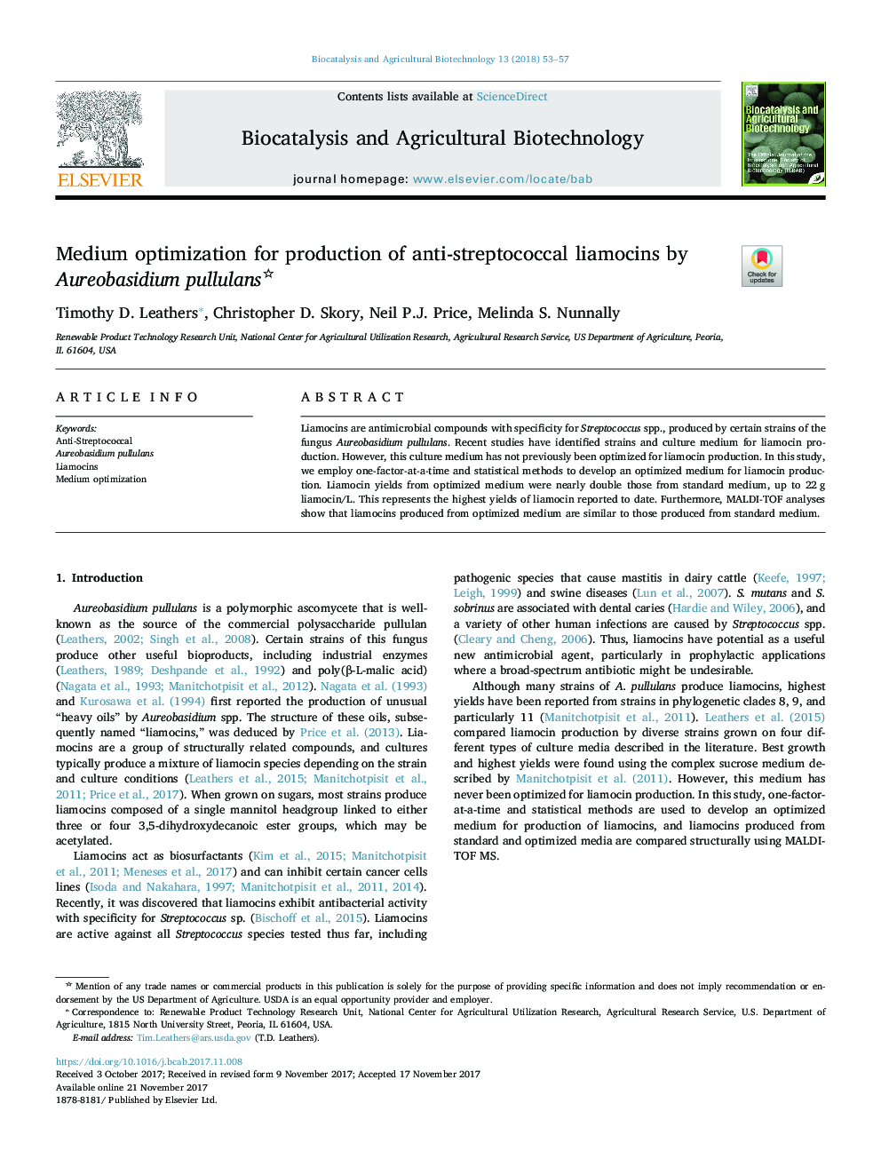 Medium optimization for production of anti-streptococcal liamocins by Aureobasidium pullulans