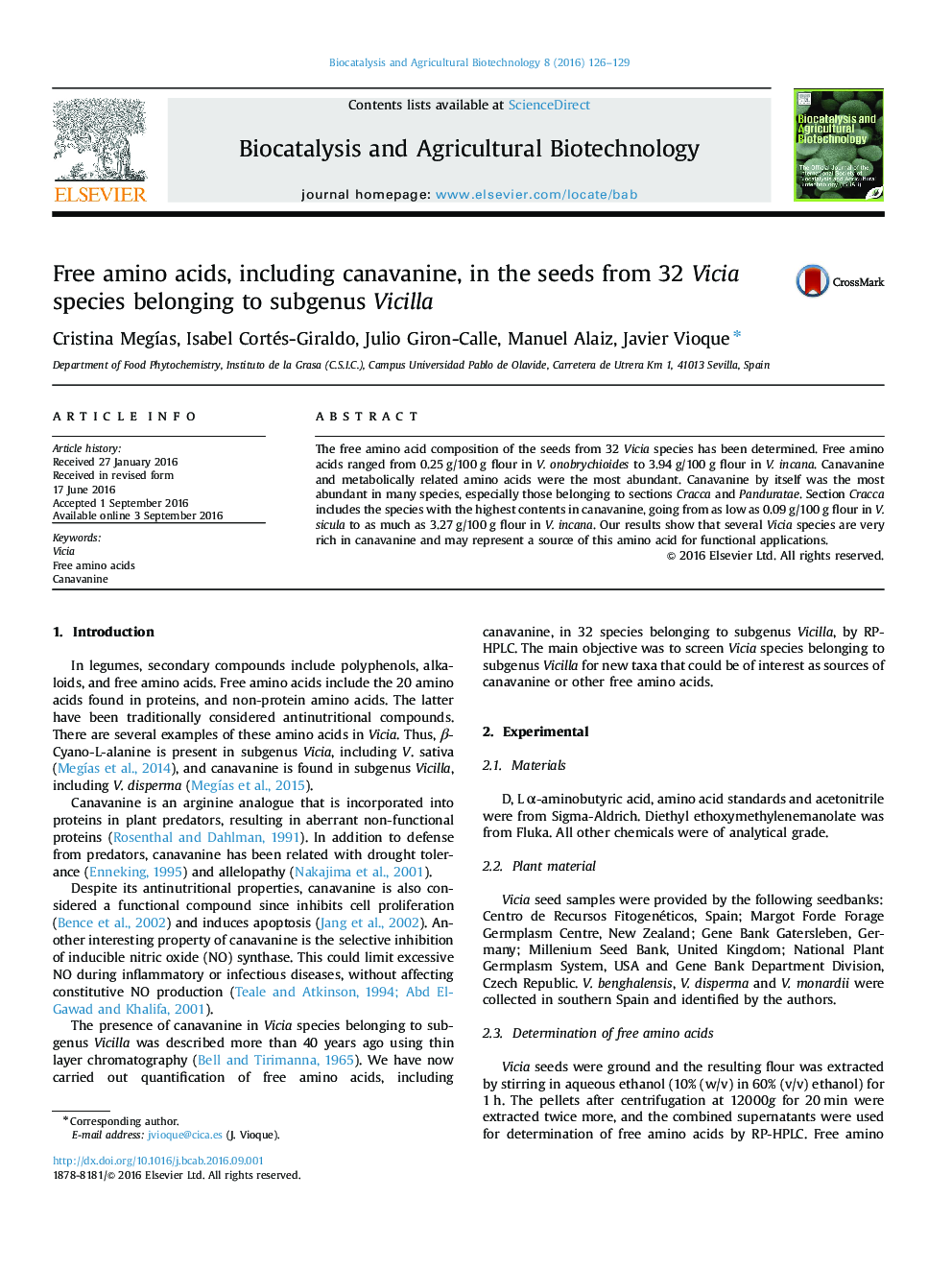 Free amino acids, including canavanine, in the seeds from 32 Vicia species belonging to subgenus Vicilla