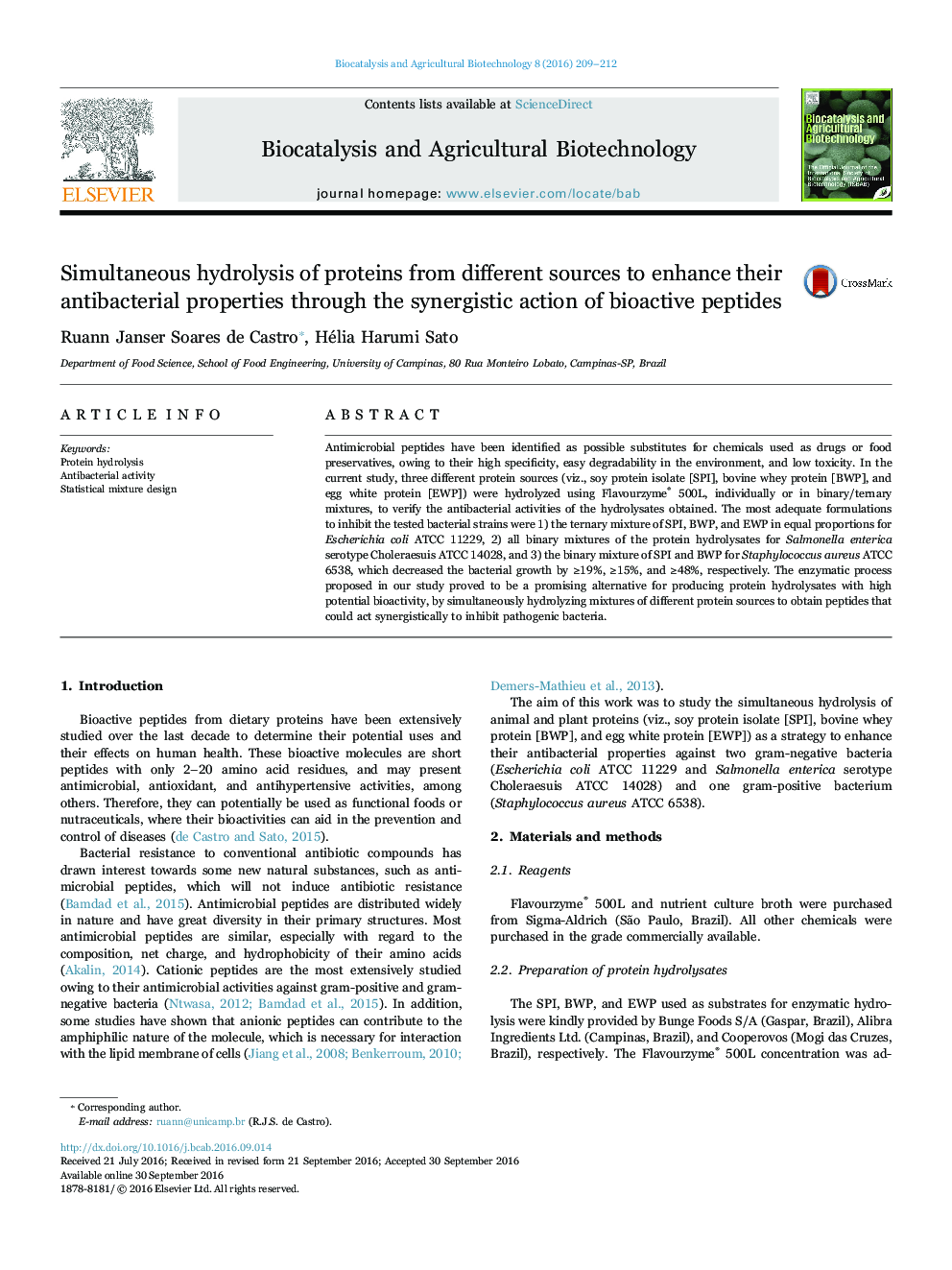 Simultaneous hydrolysis of proteins from different sources to enhance their antibacterial properties through the synergistic action of bioactive peptides