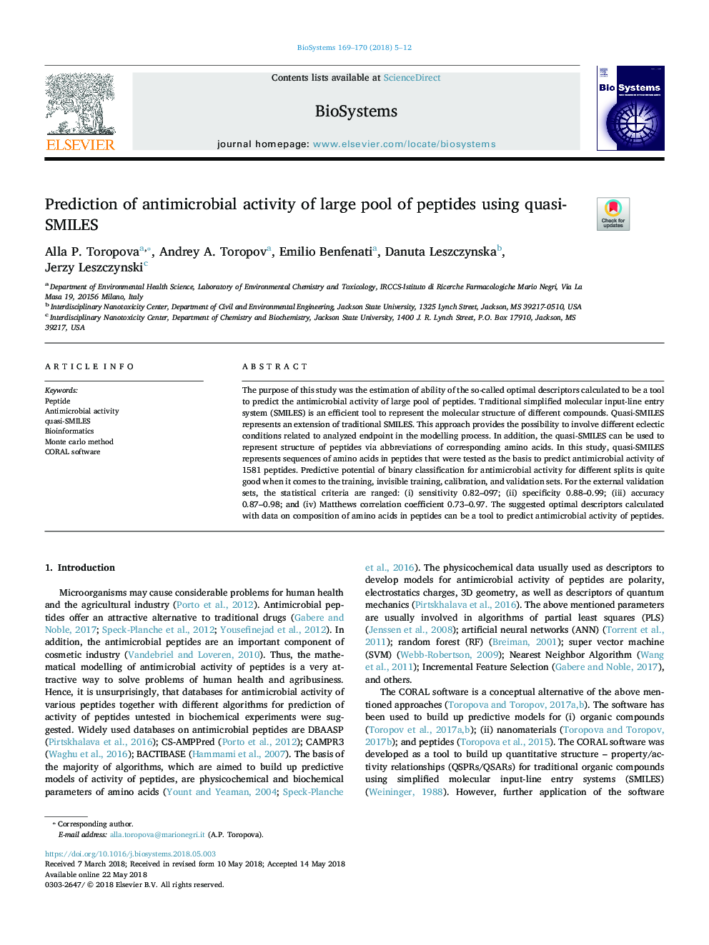Prediction of antimicrobial activity of large pool of peptides using quasi-SMILES