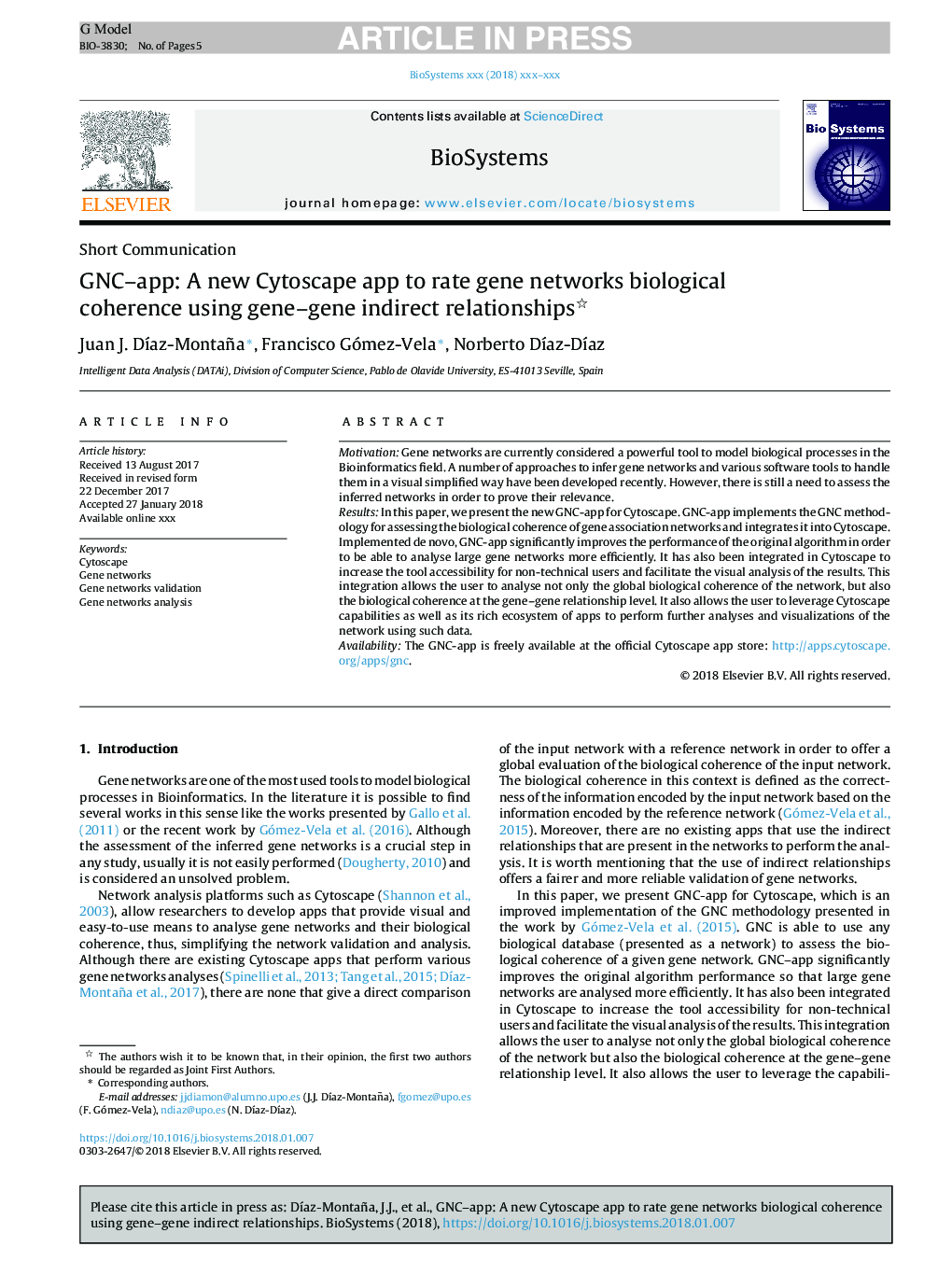 GNC-app: A new Cytoscape app to rate gene networks biological coherence using gene-gene indirect relationships